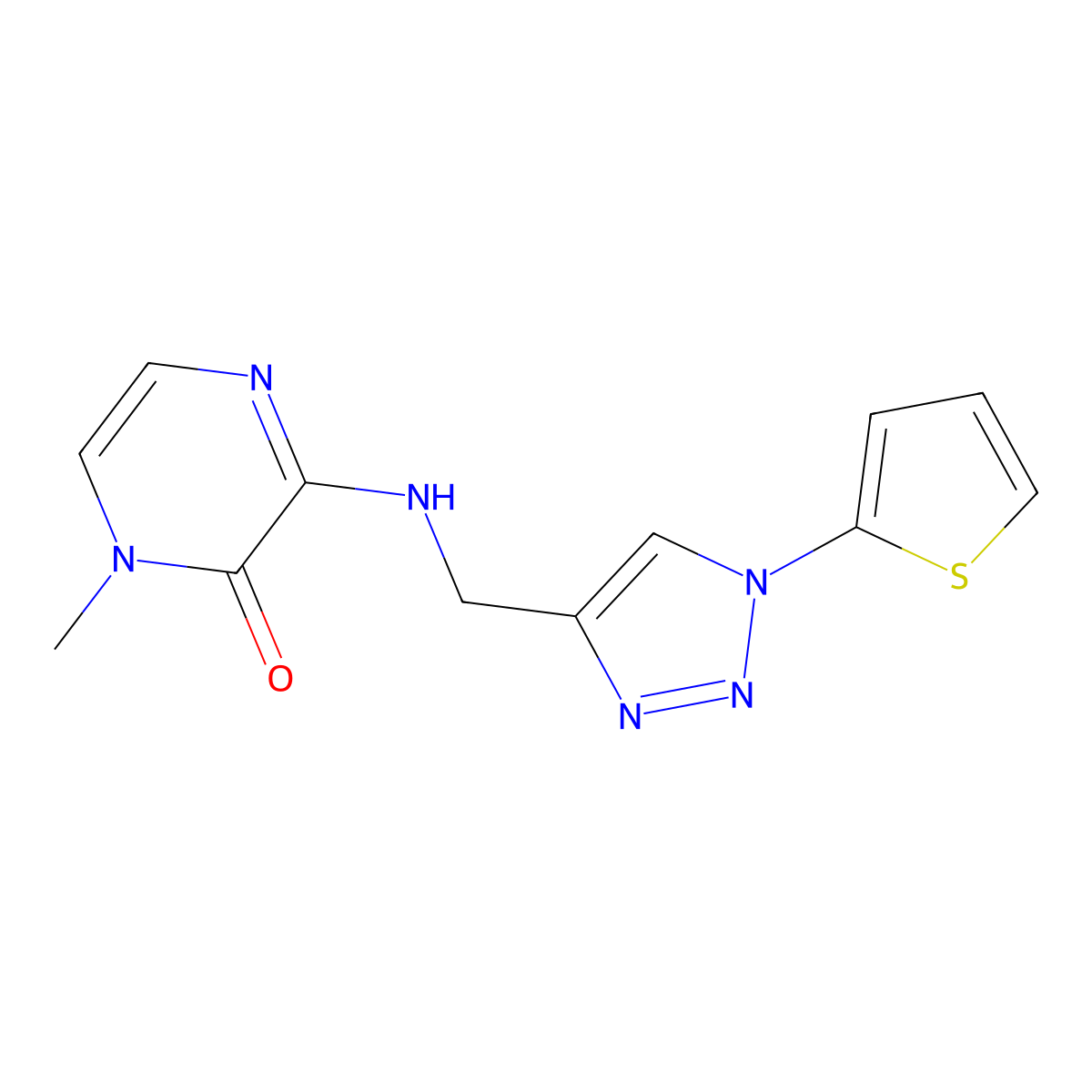 1-methyl-3-({[1-(thiophen-2-yl)-1H-1,2,3-triazol-4-yl]methyl}amino)-1,2-dihydropyrazin-2-one molecular structure, CAS 2380194-04-5