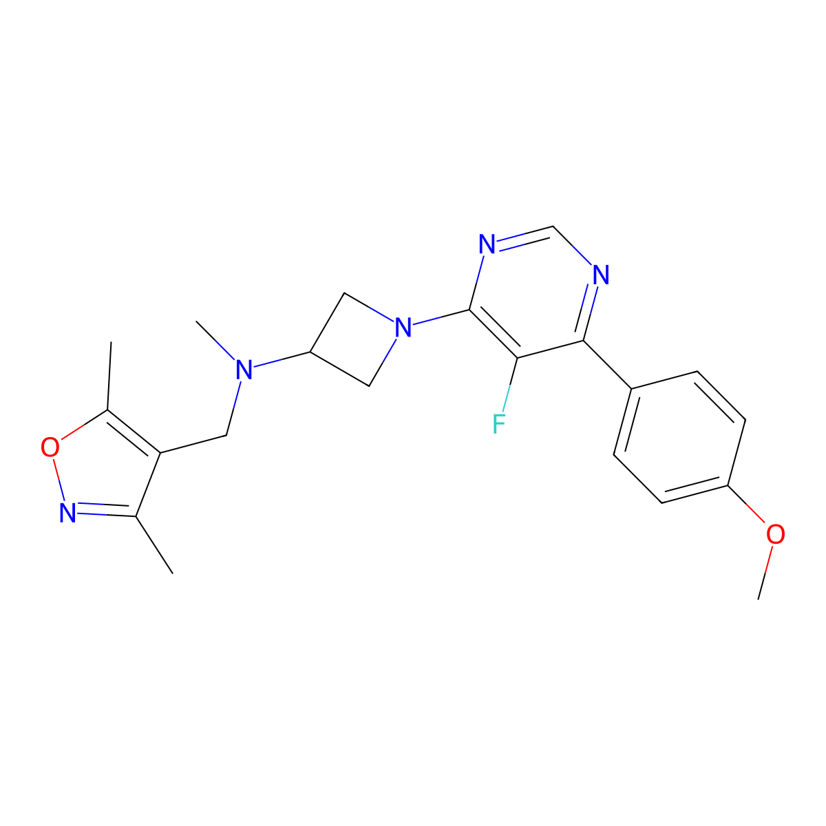 N-[(3,5-Dimethyl-1,2-oxazol-4-yl)methyl]-1-[5-fluoro-6-(4-methoxyphenyl)pyrimidin-4-yl]-N-methylazetidin-3-amine molecular structure, CAS 2380194-07-8