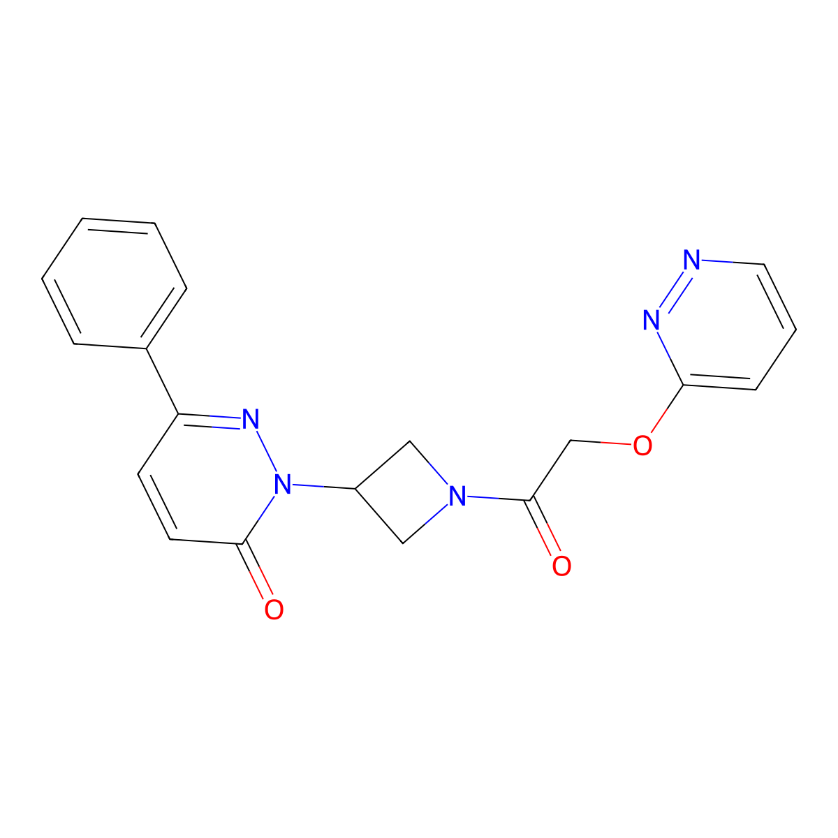 6-Phenyl-2-{1-[2-(pyridazin-3-yloxy)acetyl]azetidin-3-yl}-2,3-dihydropyridazin-3-one molecular structure, CAS 2380194-14-7