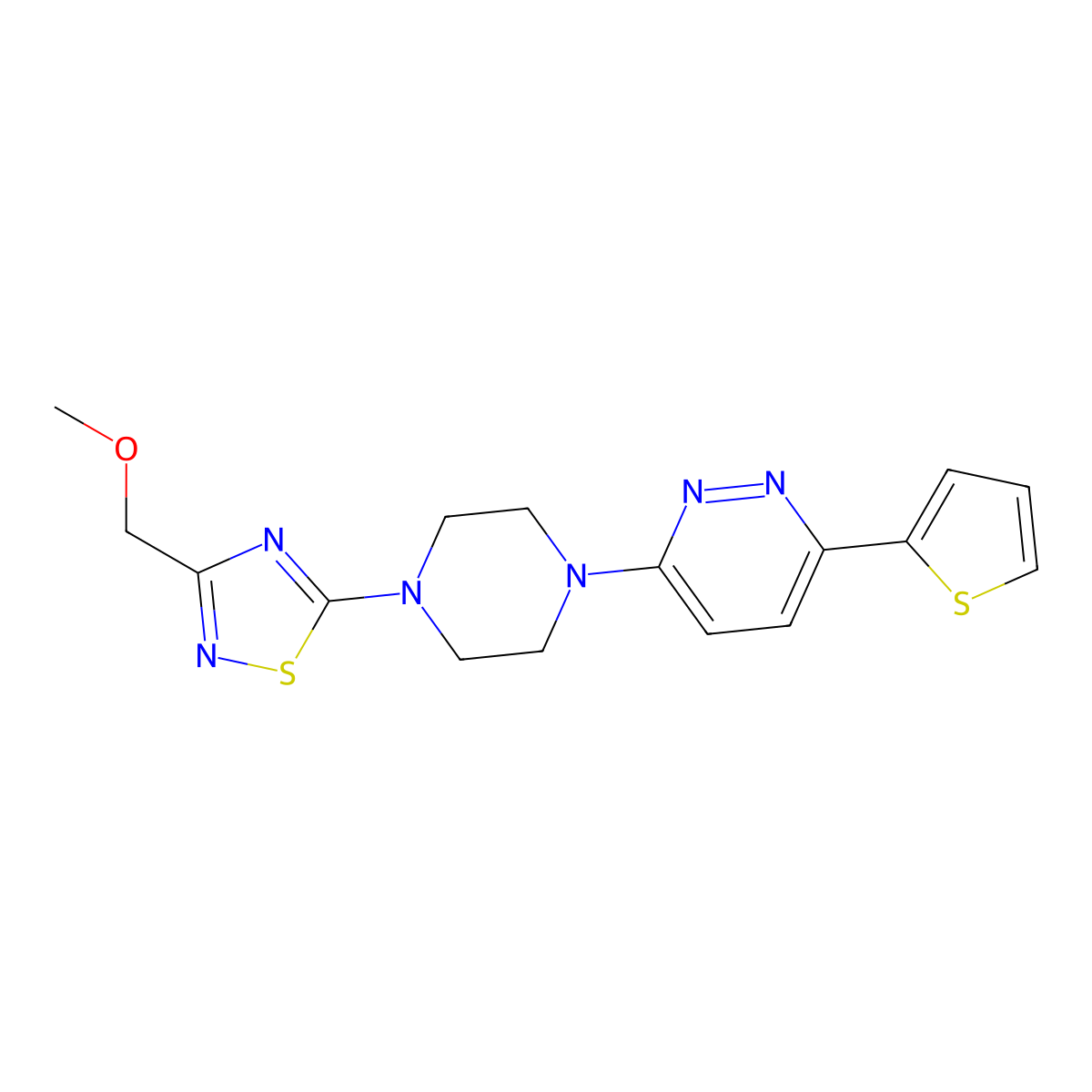 3-{4-[3-(Methoxymethyl)-1,2,4-thiadiazol-5-yl]piperazin-1-yl}-6-(thiophen-2-yl)pyridazine molecular structure, CAS 2380194-15-8