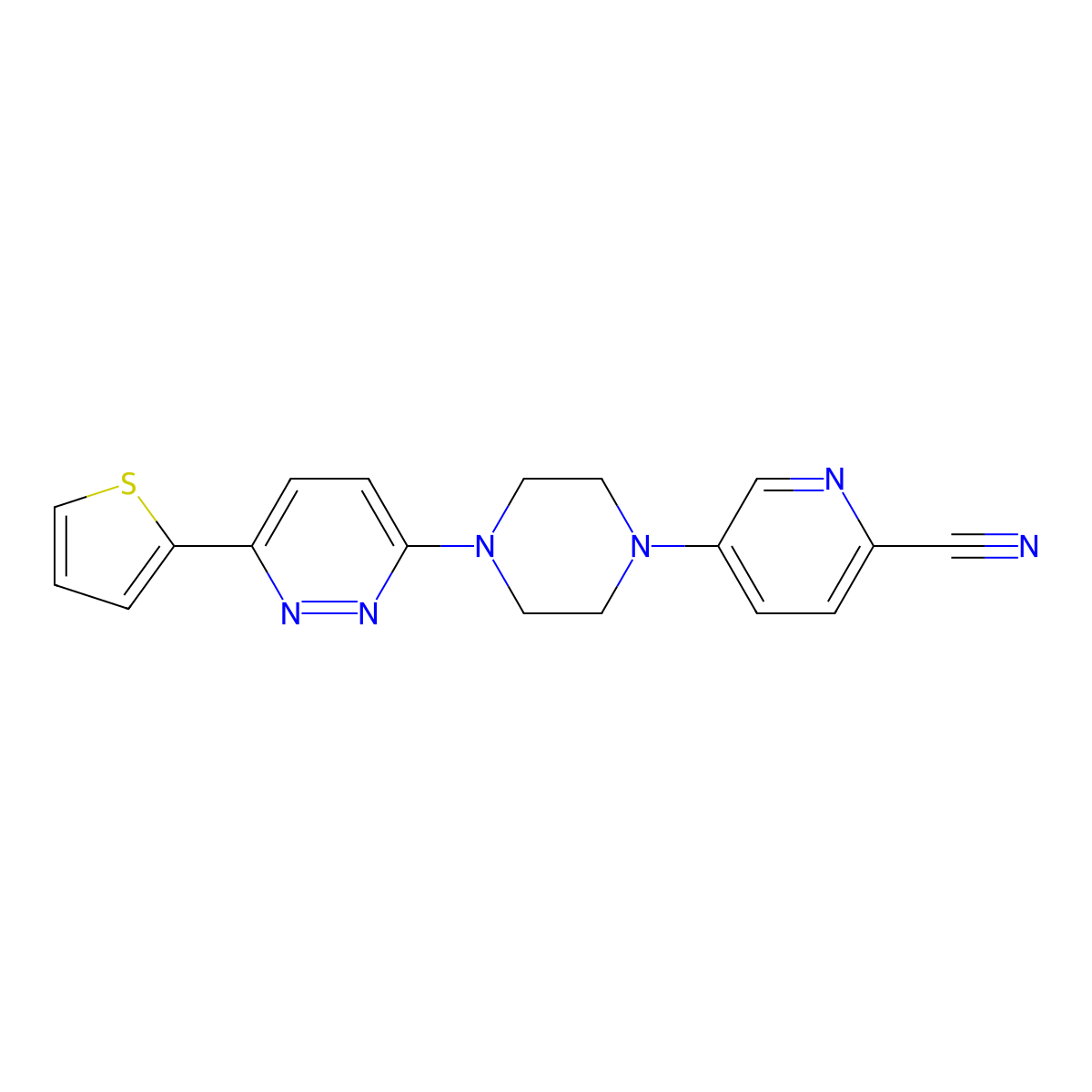 5-{4-[6-(Thiophen-2-yl)pyridazin-3-yl]piperazin-1-yl}pyridine-2-carbonitrile molecular structure, CAS 2380194-21-6