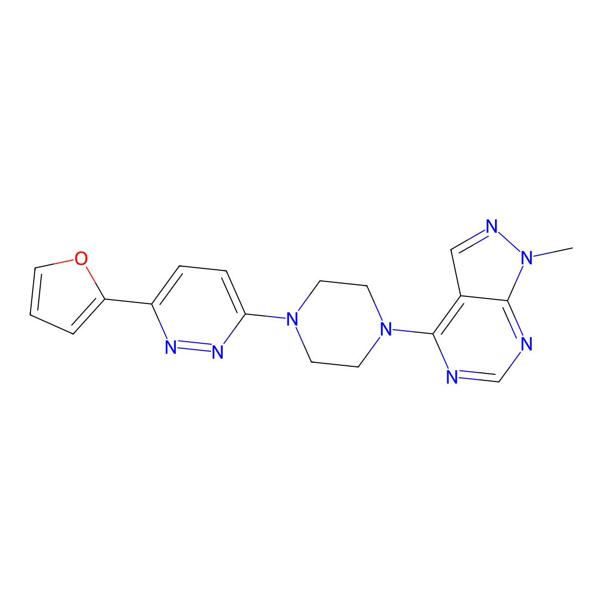3-(furan-2-yl)-6-(4-{1-methyl-1H-pyrazolo[3,4-d]pyrimidin-4-yl}piperazin-1-yl)pyridazine molecular structure, CAS 2380194-22-7