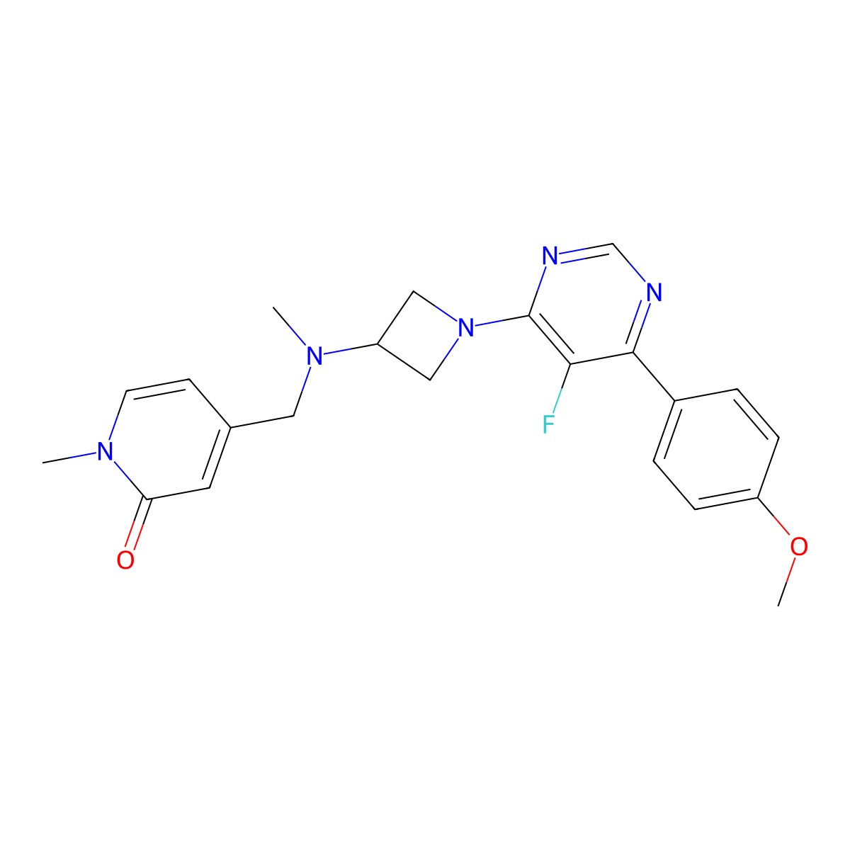 4-[({1-[5-Fluoro-6-(4-methoxyphenyl)pyrimidin-4-yl]azetidin-3-yl}(methyl)amino)methyl]-1-methyl-1,2-dihydropyridin-2-one molecular structure, CAS 2380194-26-1