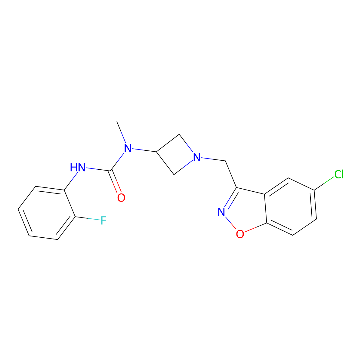 3-{1-[(5-Chloro-1,2-benzoxazol-3-yl)methyl]azetidin-3-yl}-1-(2-fluorophenyl)-3-methylurea molecular structure, CAS 2380194-27-2