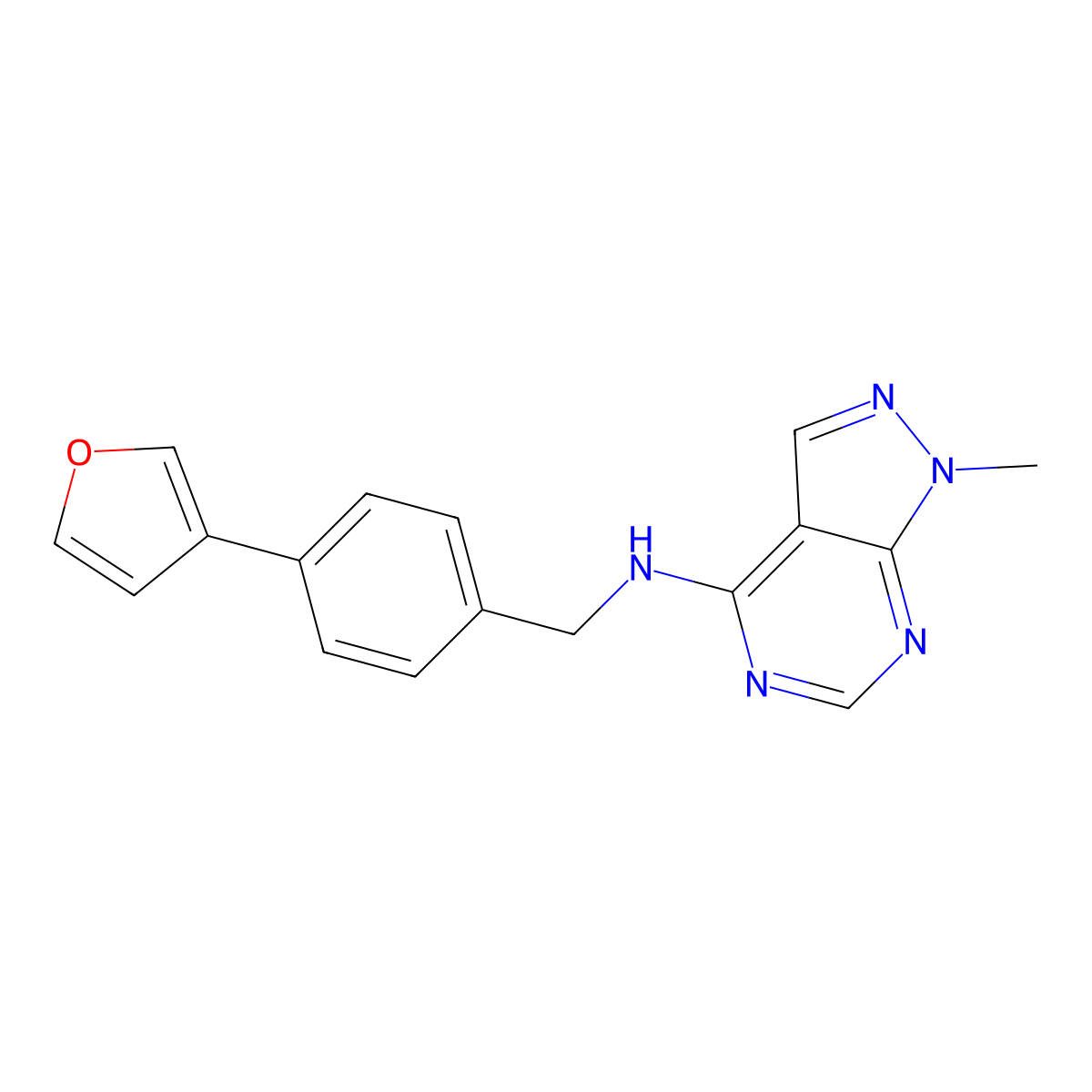 N-{[4-(furan-3-yl)phenyl]methyl}-1-methyl-1H-pyrazolo[3,4-d]pyrimidin-4-amine molecular structure, CAS 2380194-35-2