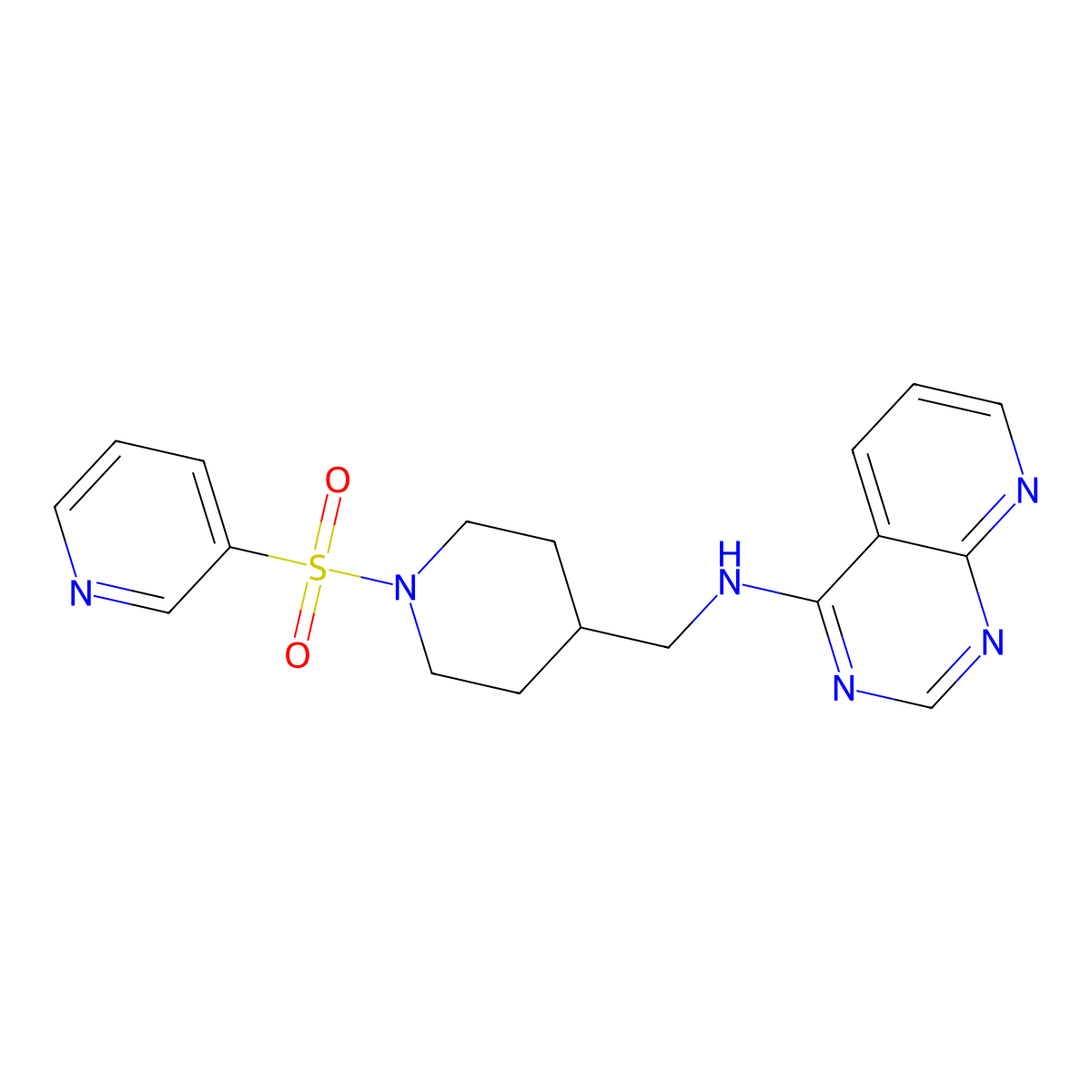 N-{[1-(pyridine-3-sulfonyl)piperidin-4-yl]methyl}pyrido[2,3-d]pyrimidin-4-amine molecular structure, CAS 2380194-38-5