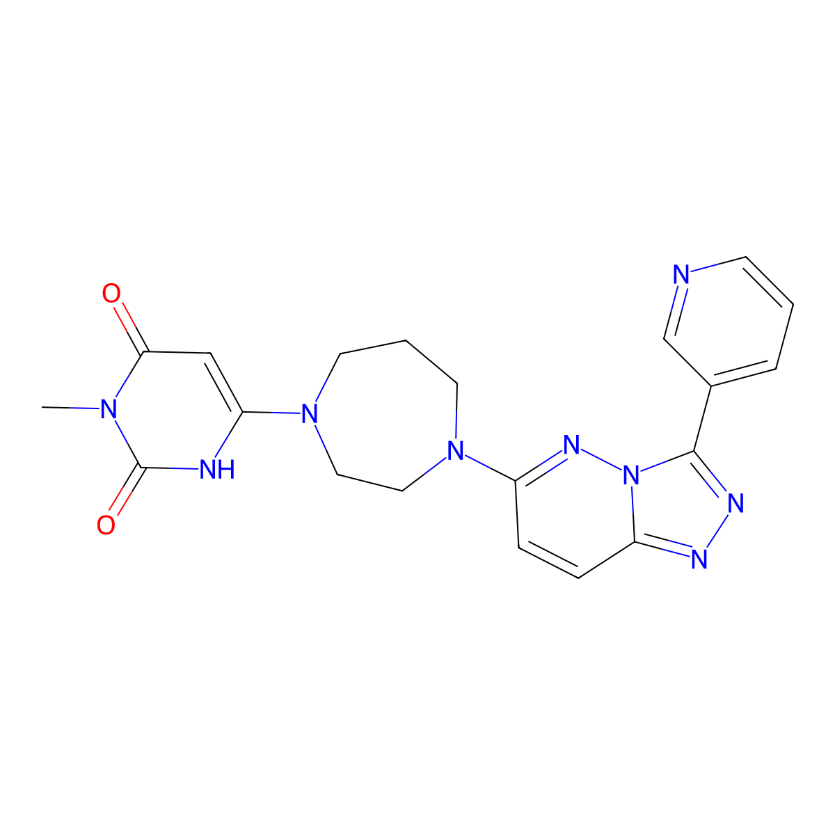 3-Methyl-6-{4-[3-(pyridin-3-yl)-[1,2,4]triazolo[4,3-b]pyridazin-6-yl]-1,4-diazepan-1-yl}-1,2,3,4-tetrahydropyrimidine-2,4-dione molecular structure, CAS 2380194-48-7