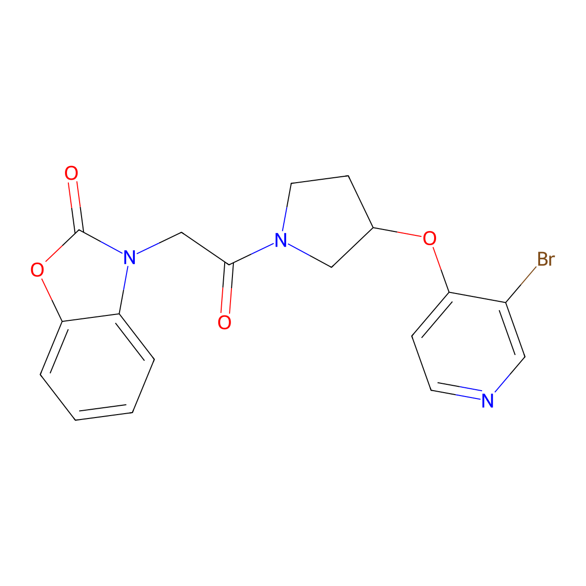 3-(2-{3-[(3-Bromopyridin-4-yl)oxy]pyrrolidin-1-yl}-2-oxoethyl)-2,3-dihydro-1,3-benzoxazol-2-one molecular structure, CAS 2380194-50-1