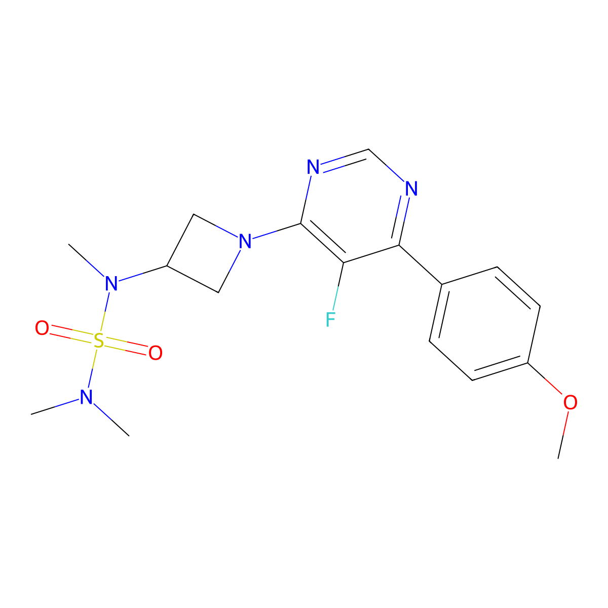 ({1-[5-Fluoro-6-(4-methoxyphenyl)pyrimidin-4-yl]azetidin-3-yl}(methyl)sulfamoyl)dimethylamine molecular structure, CAS 2380194-59-0