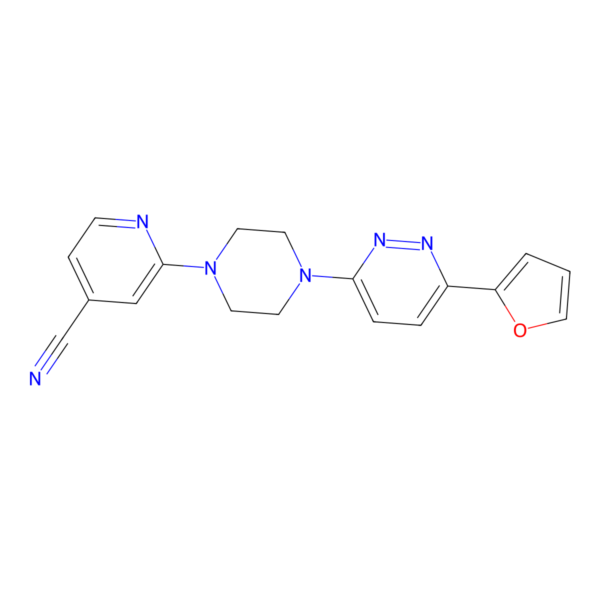 2-{4-[6-(Furan-2-yl)pyridazin-3-yl]piperazin-1-yl}pyridine-4-carbonitrile molecular structure, CAS 2380194-62-5