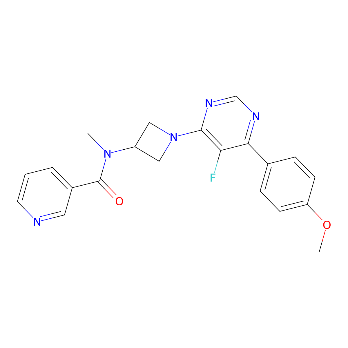 N-{1-[5-fluoro-6-(4-methoxyphenyl)pyrimidin-4-yl]azetidin-3-yl}-N-methylpyridine-3-carboxamide molecular structure, CAS 2380194-66-9