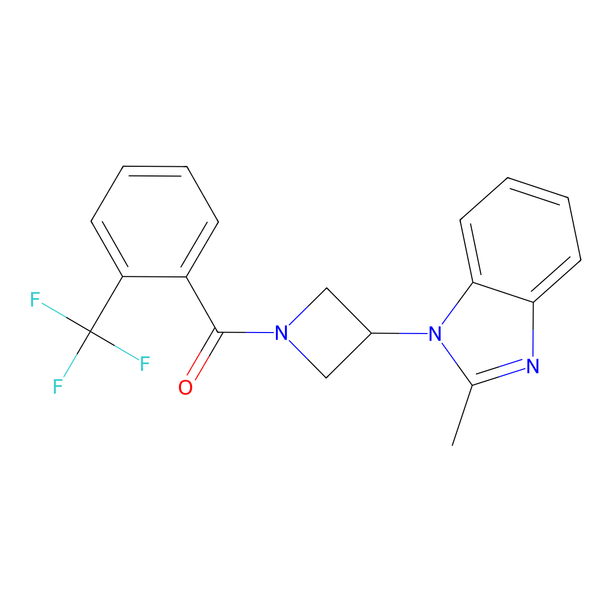 2-methyl-1-{1-[2-(trifluoromethyl)benzoyl]azetidin-3-yl}-1H-1,3-benzodiazole molecular structure, CAS 2380194-69-2