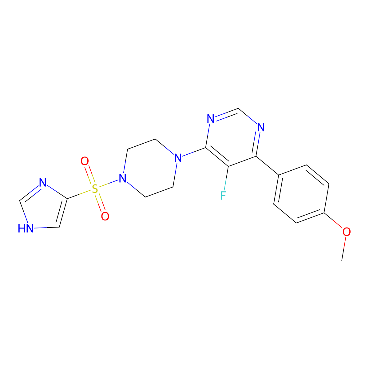 5-fluoro-4-[4-(1H-imidazole-4-sulfonyl)piperazin-1-yl]-6-(4-methoxyphenyl)pyrimidine molecular structure, CAS 2380194-76-1