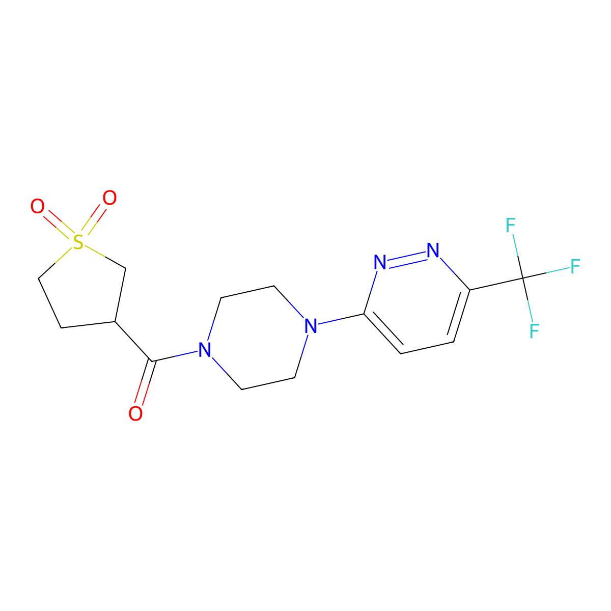 3-{4-[6-(Trifluoromethyl)pyridazin-3-yl]piperazine-1-carbonyl}-1lambda6-thiolane-1,1-dione molecular structure, CAS 2380194-78-3