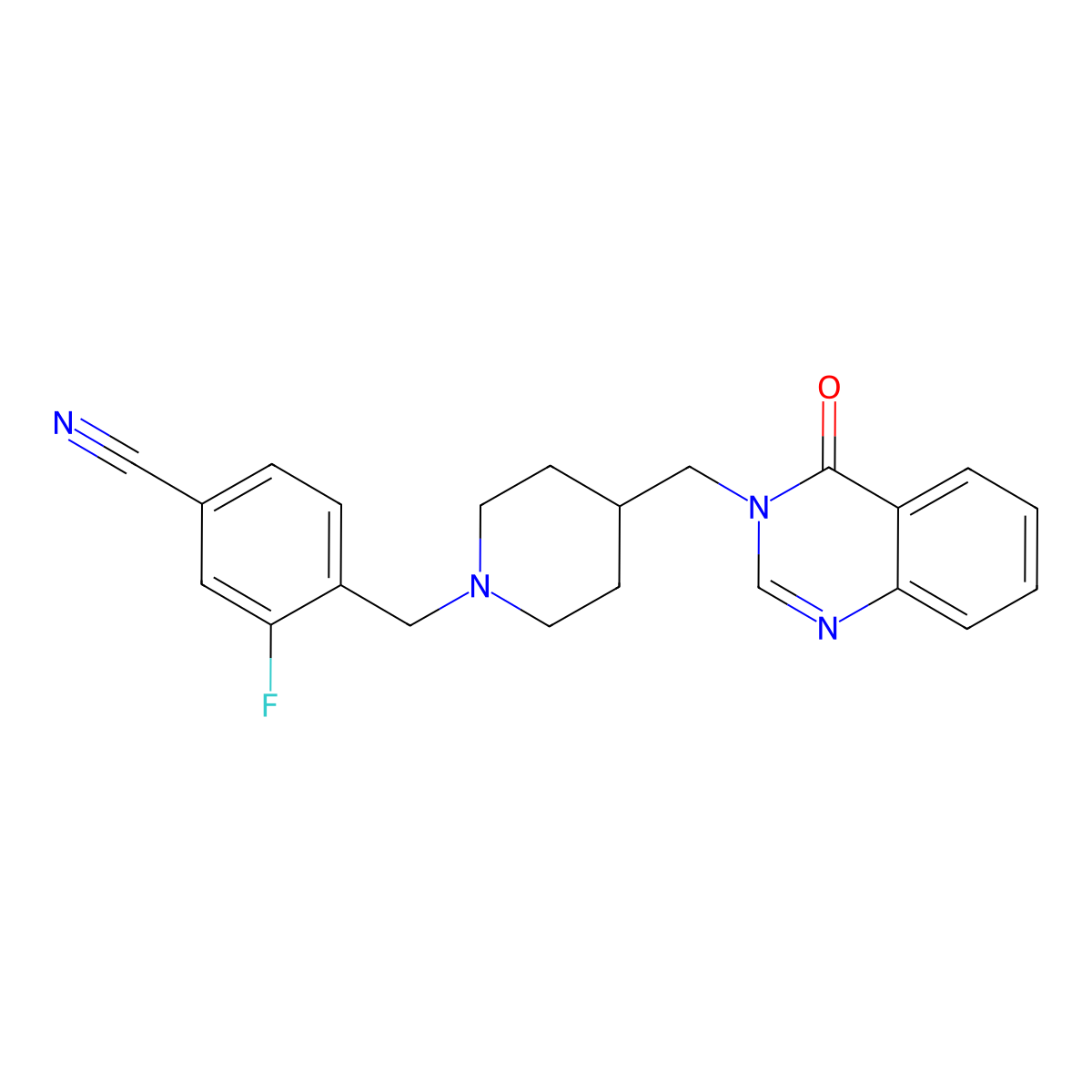 3-Fluoro-4-({4-[(4-oxo-3,4-dihydroquinazolin-3-yl)methyl]piperidin-1-yl}methyl)benzonitrile molecular structure, CAS 2380194-83-0