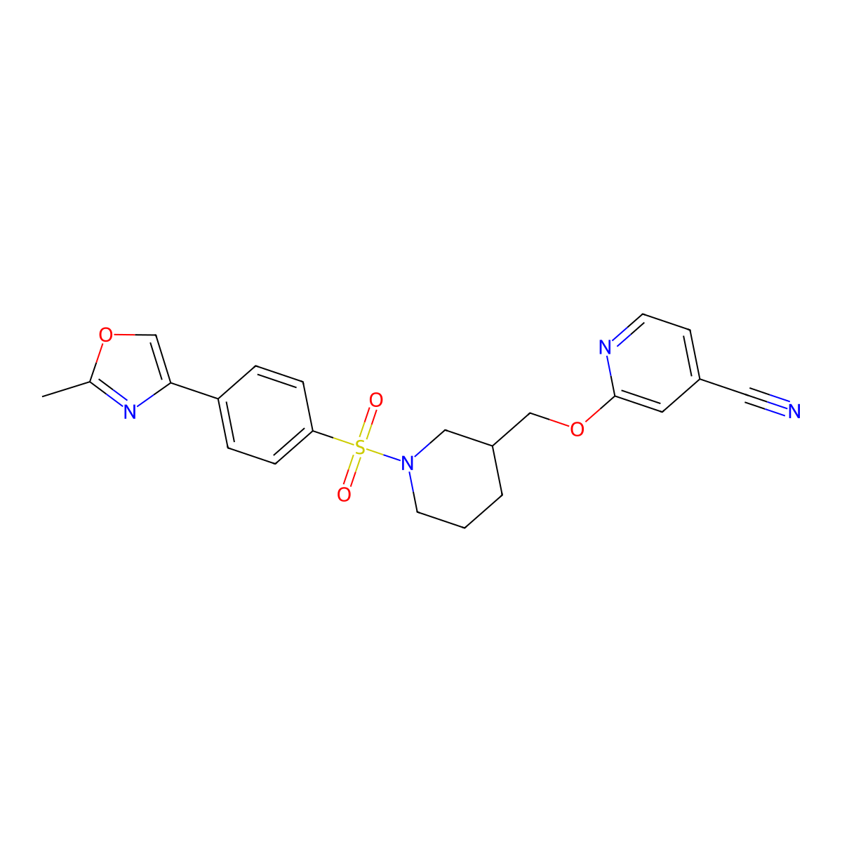 2-({1-[4-(2-Methyl-1,3-oxazol-4-yl)benzenesulfonyl]piperidin-3-yl}methoxy)pyridine-4-carbonitrile molecular structure, CAS 2380194-86-3