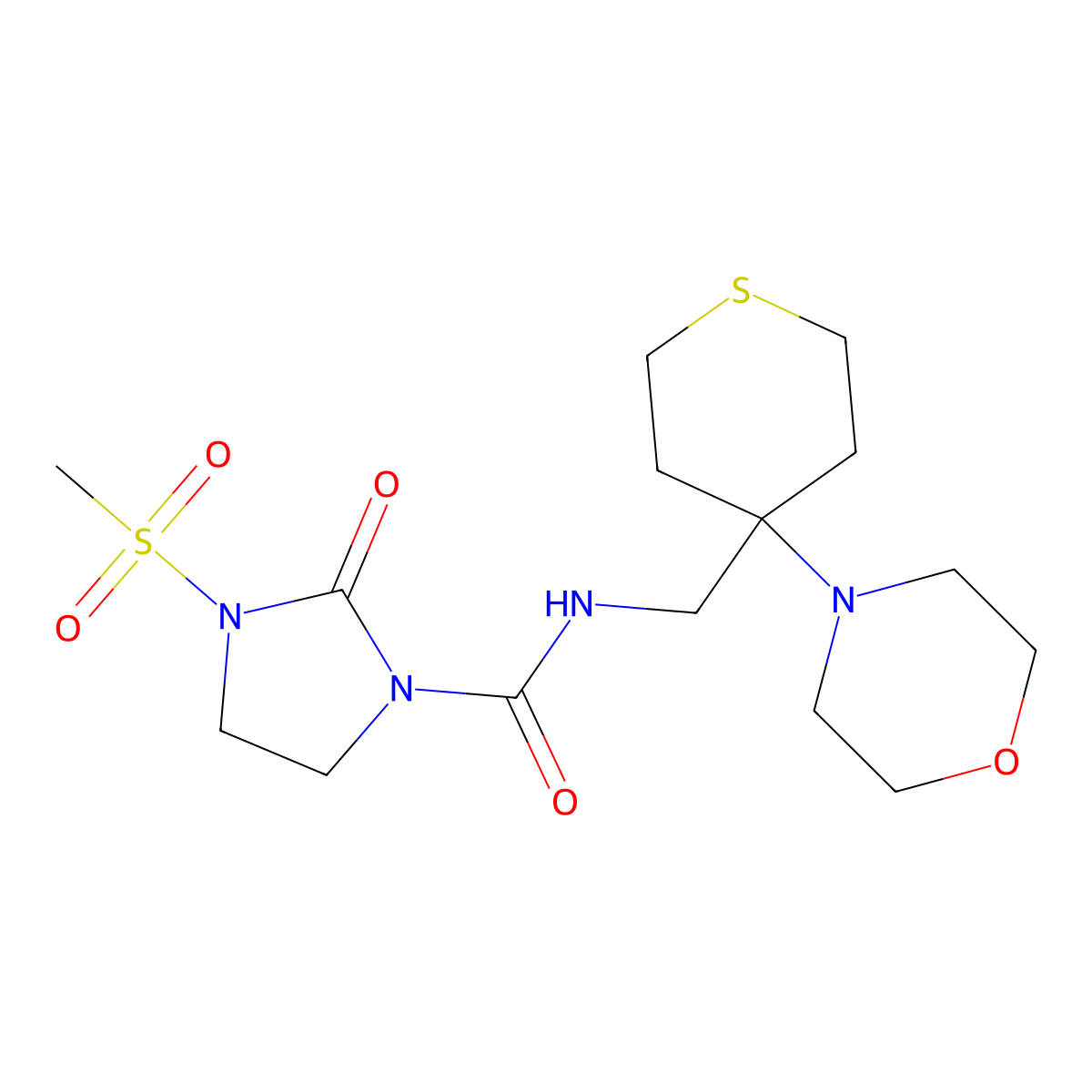 3-methanesulfonyl-N-{[4-(morpholin-4-yl)thian-4-yl]methyl}-2-oxoimidazolidine-1-carboxamide molecular structure, CAS 2380194-88-5