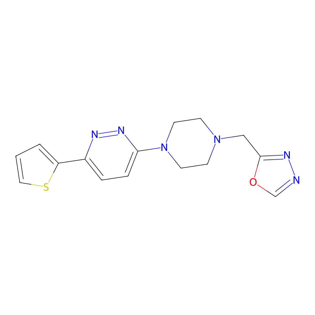 3-{4-[(1,3,4-Oxadiazol-2-yl)methyl]piperazin-1-yl}-6-(thiophen-2-yl)pyridazine molecular structure, CAS 2380194-89-6