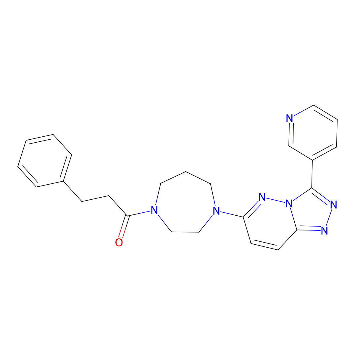 3-Phenyl-1-{4-[3-(pyridin-3-yl)-[1,2,4]triazolo[4,3-b]pyridazin-6-yl]-1,4-diazepan-1-yl}propan-1-one molecular structure, CAS 2380194-90-9