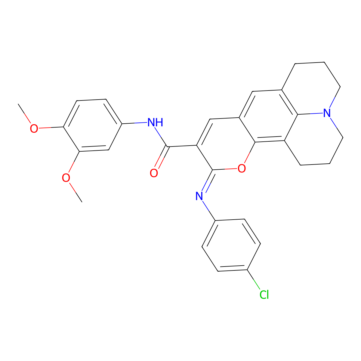 (4Z)-4-[(4-chlorophenyl)imino]-N-(3,4-dimethoxyphenyl)-3-oxa-13-azatetracyclo[7.7.1.0^{2,7}.0^{13,17}]heptadeca-1,5,7,9(17)-tetraene-5-carboxamide molecular structure, CAS 2380195-83-3