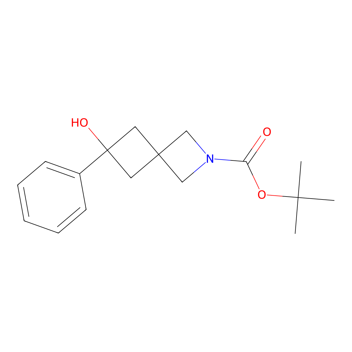Tert-butyl 6-hydroxy-6-phenyl-2-azaspiro[3.3]heptane-2-carboxylate molecular structure, CAS 2380257-89-4