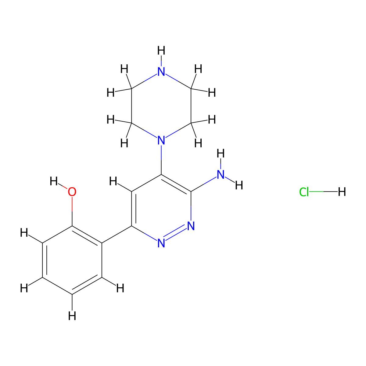 2-(6-Amino-5-(piperazin-1-yl)pyridazin-3-yl)phenol hydrochloride molecular structure, CAS 2380272-56-8