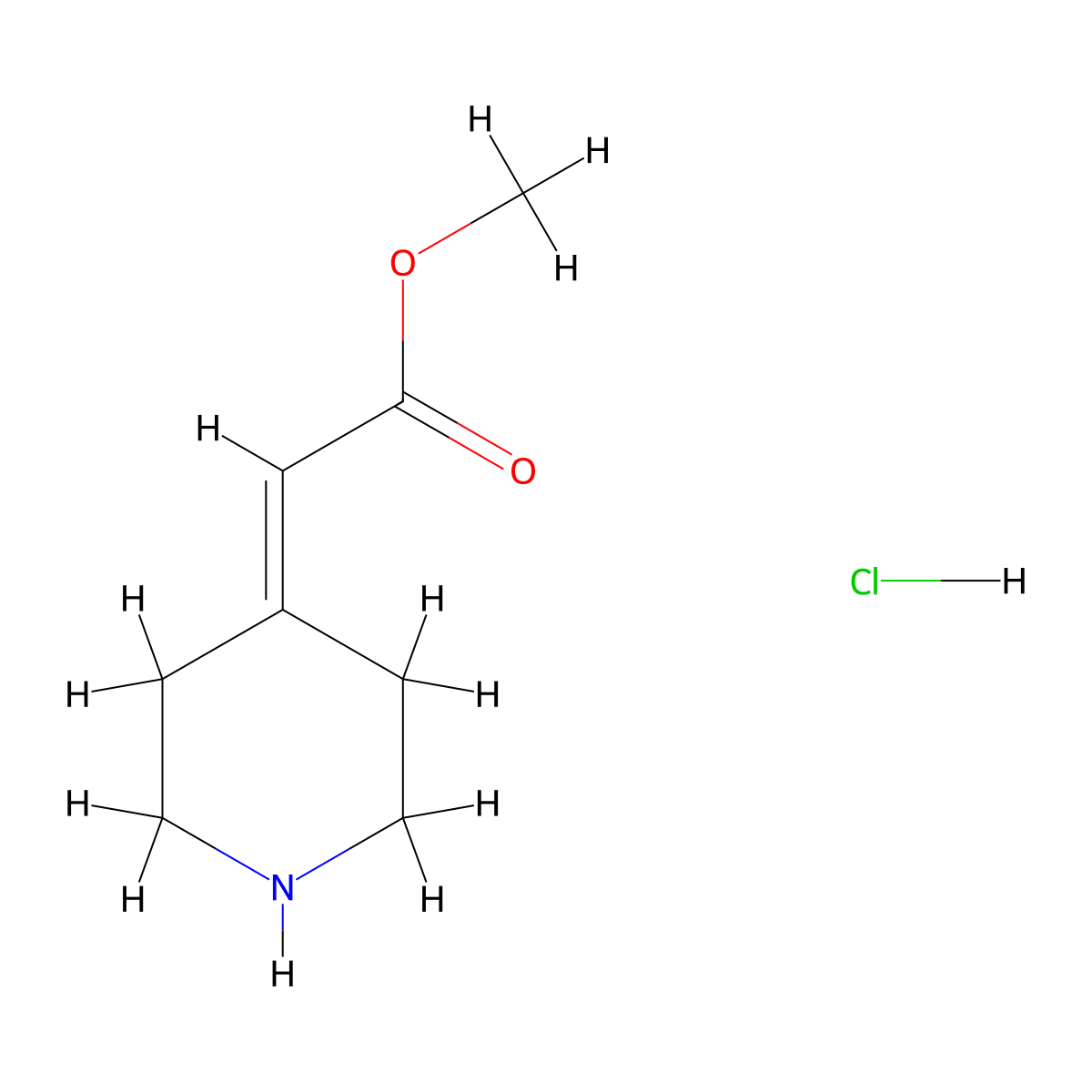 Methyl 2-(piperidin-4-ylidene)acetate hydrochloride molecular structure, CAS 2380272-93-3