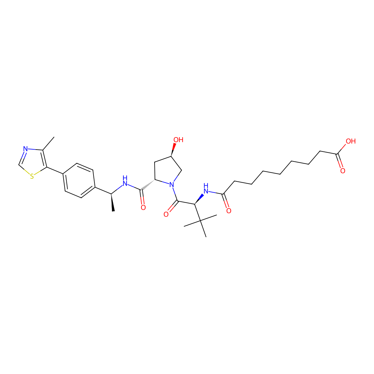 9-(((S)-1-((2S,4R)-4-Hydroxy-2-(((S)-1-(4-(4-methylthiazol-5-yl)phenyl)ethyl)carbamoyl)pyrrolidin-1-yl)-3,3-dimethyl-1-oxobutan-2-yl)amino)-9-oxononanoic acid molecular structure, CAS 2380273-44-7