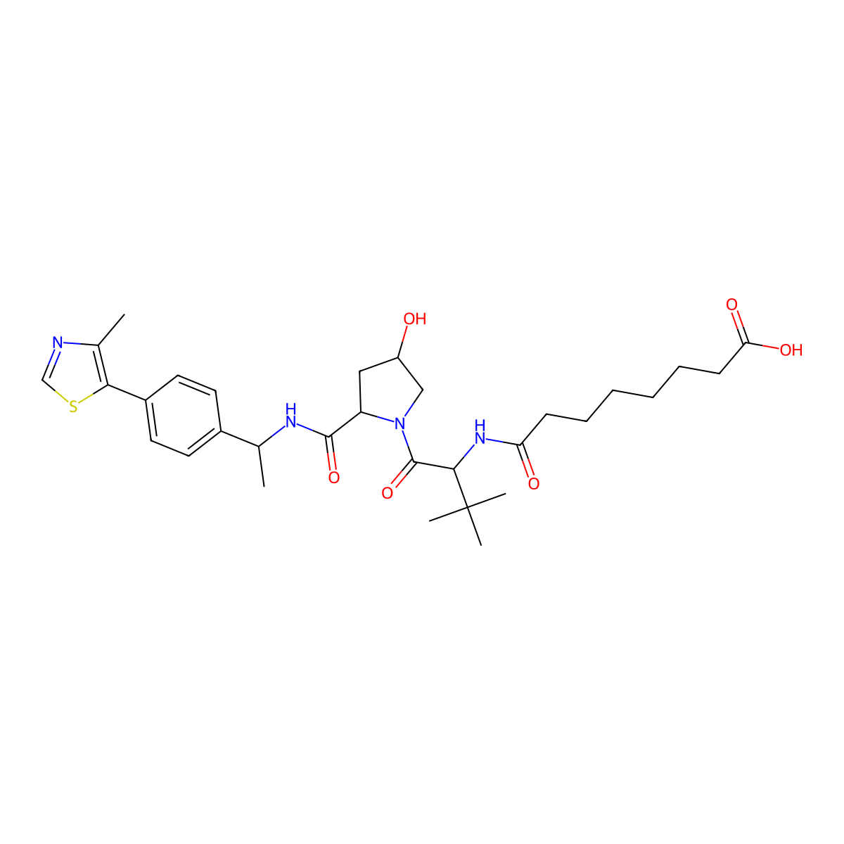 8-[[(1S)-1-[(2R,4S)-4-hydroxy-2-[[(1S)-1-[4-(4-methylthiazol-5-yl)phenyl]ethyl]carbamoyl]pyrrolidine-1-carbonyl]-2,2-dimethyl-propyl]amino]-8-oxo-octanoic acid molecular structure, CAS 2380273-47-0