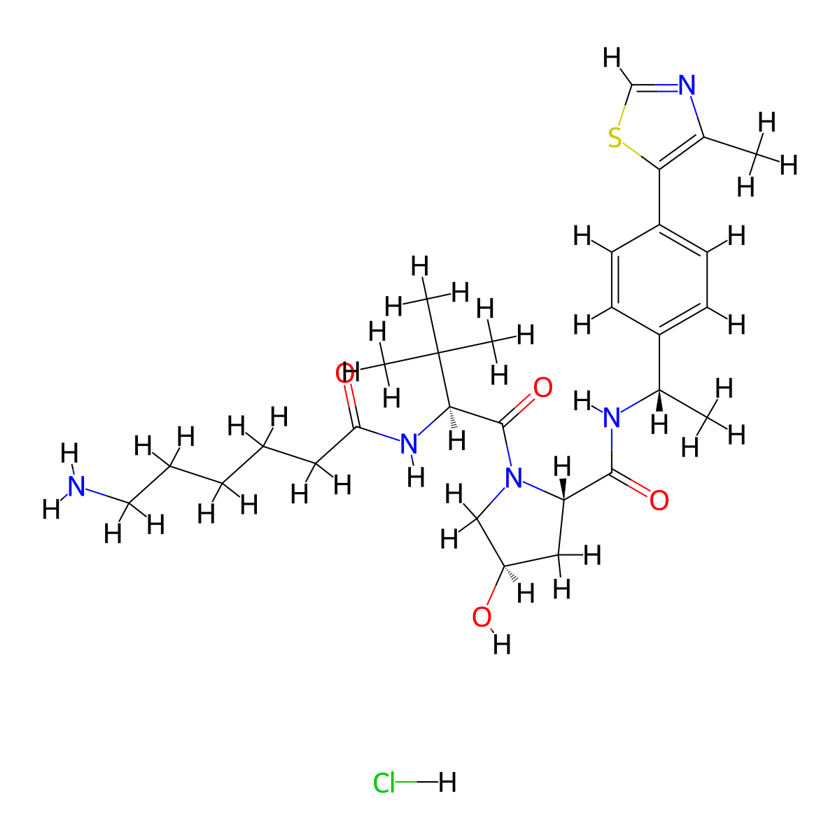 (2S,4R)-1-((S)-2-(6-Aminohexanamido)-3,3-dimethylbutanoyl)-4-hydroxy-N-((S)-1-(4-(4-methylthiazol-5-yl)phenyl)ethyl)pyrrolidine-2-carboxamide hydrochloride molecular structure, CAS 2380273-50-5