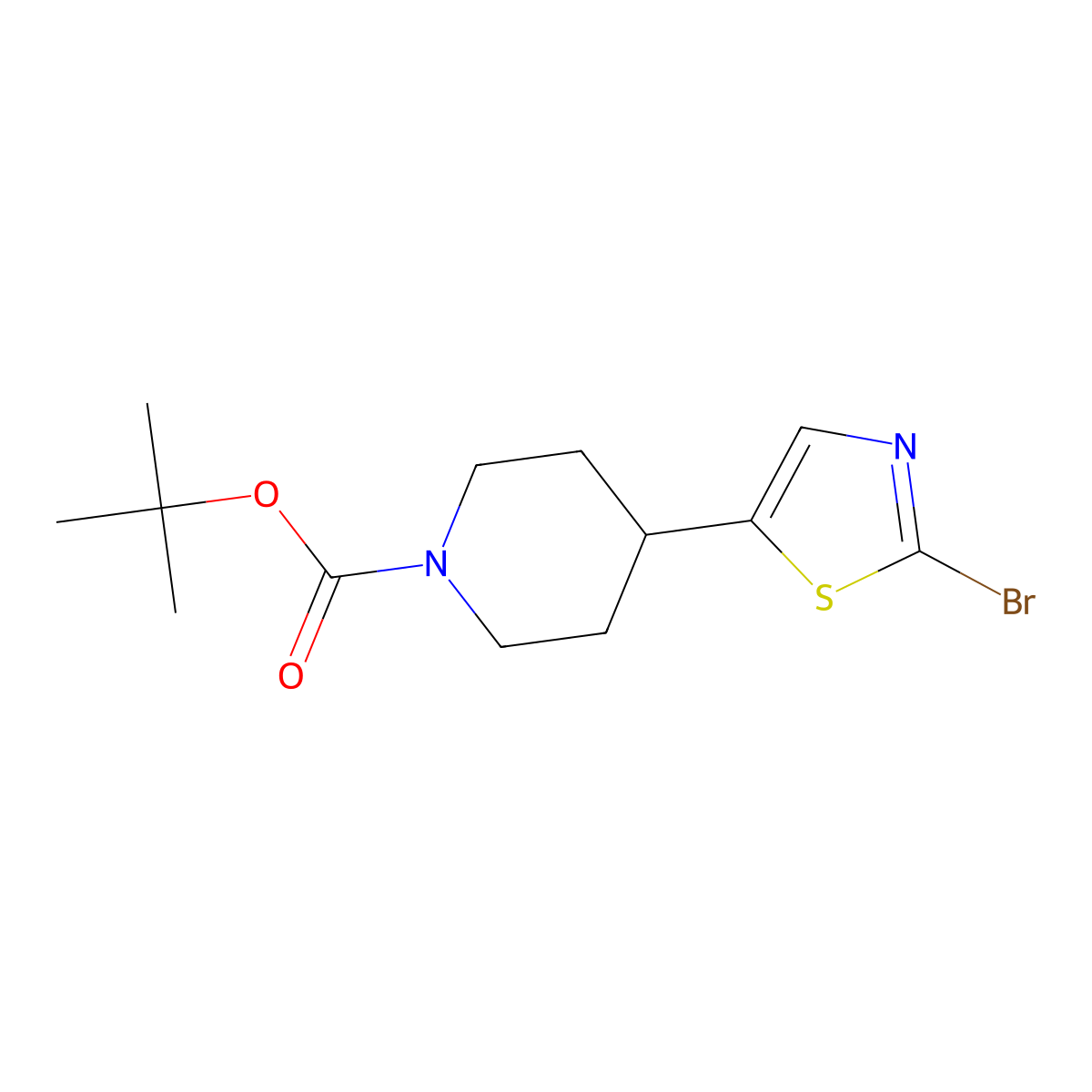 Tert-butyl4-(2-bromo-1,3-thiazol-5-yl)piperidine-1-carboxylate molecular structure, CAS 2380302-37-2