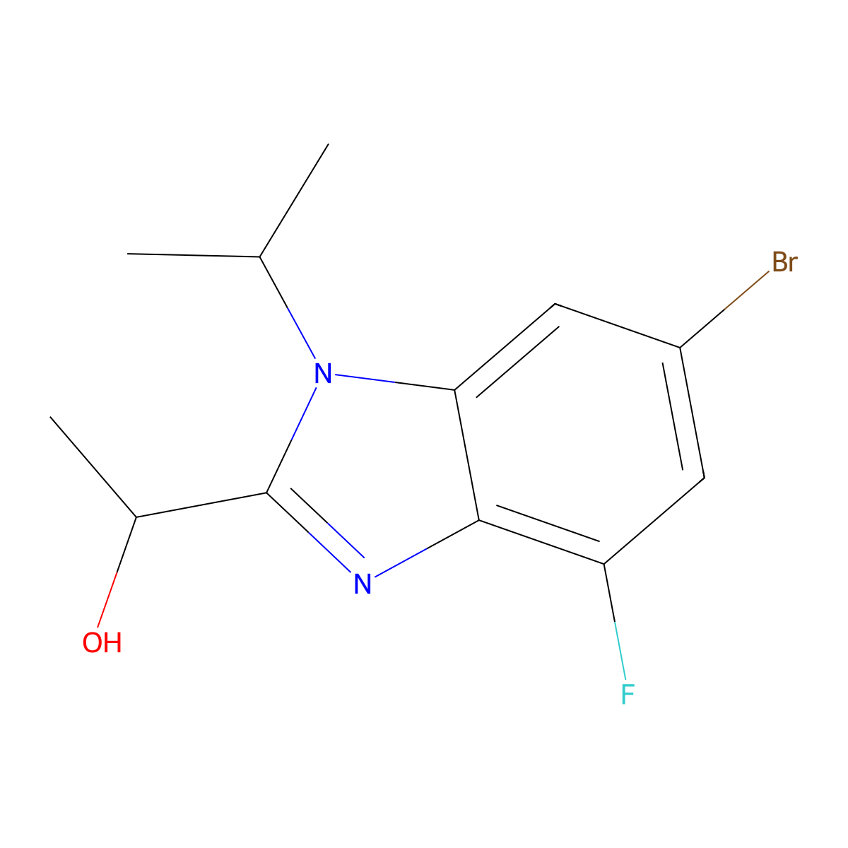 1-(6-bromo-4-fluoro-1-isopropyl-1H-benzo[d]imidazol-2-yl)ethan-1-ol molecular structure, CAS 2380322-60-9