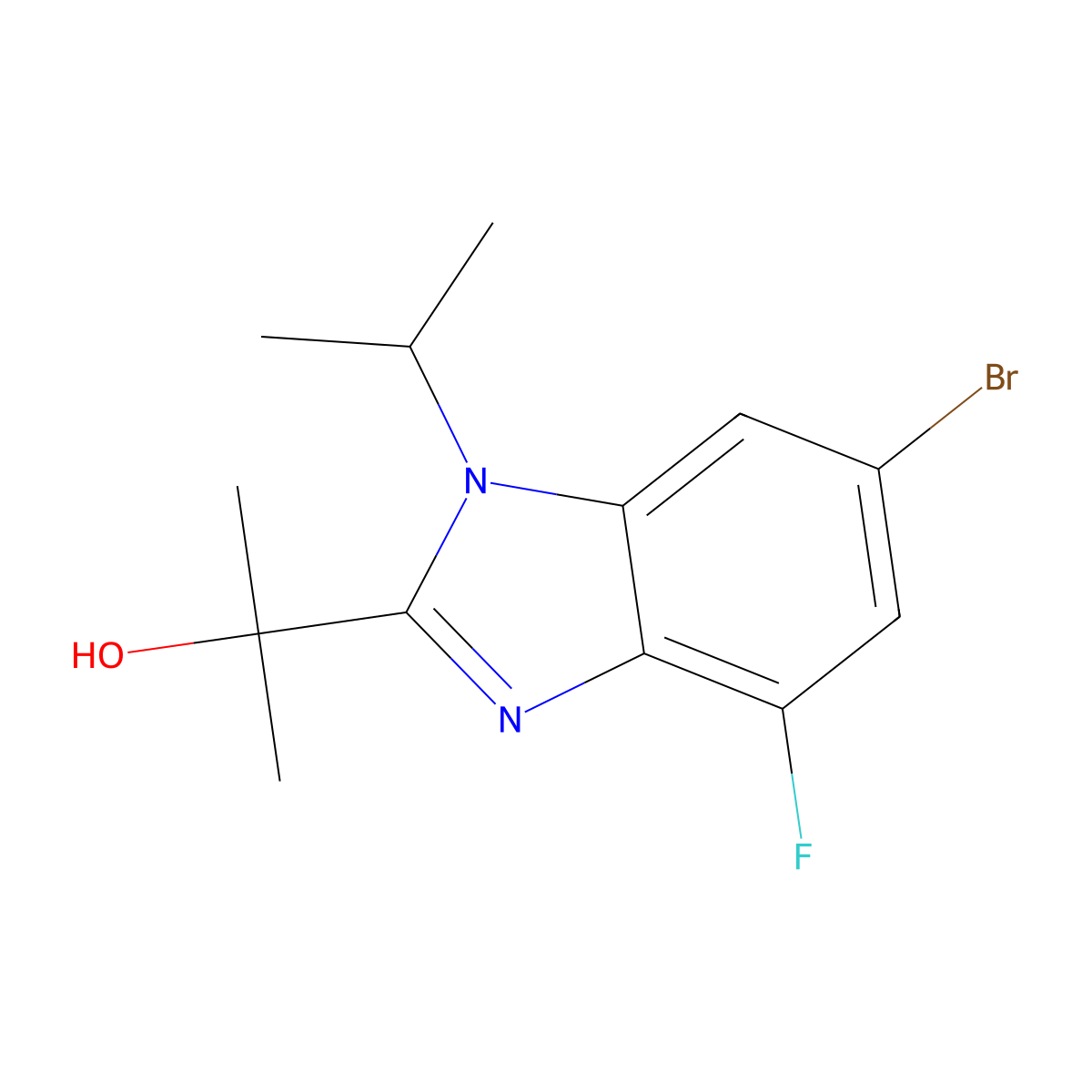 2-(6-bromo-4-fluoro-1-isopropyl-1H-benzo[d]imidazol-2-yl)propan-2-ol molecular structure, CAS 2380323-07-7