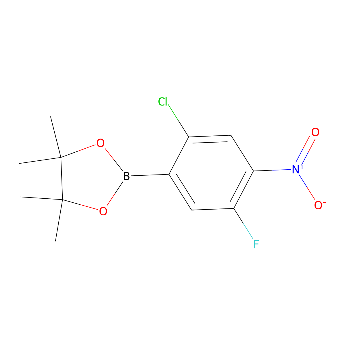 2-(2-Chloro-5-fluoro-4-nitrophenyl)-4,4,5,5-tetramethyl-1,3,2-dioxaborolane molecular structure, CAS 2380323-13-5
