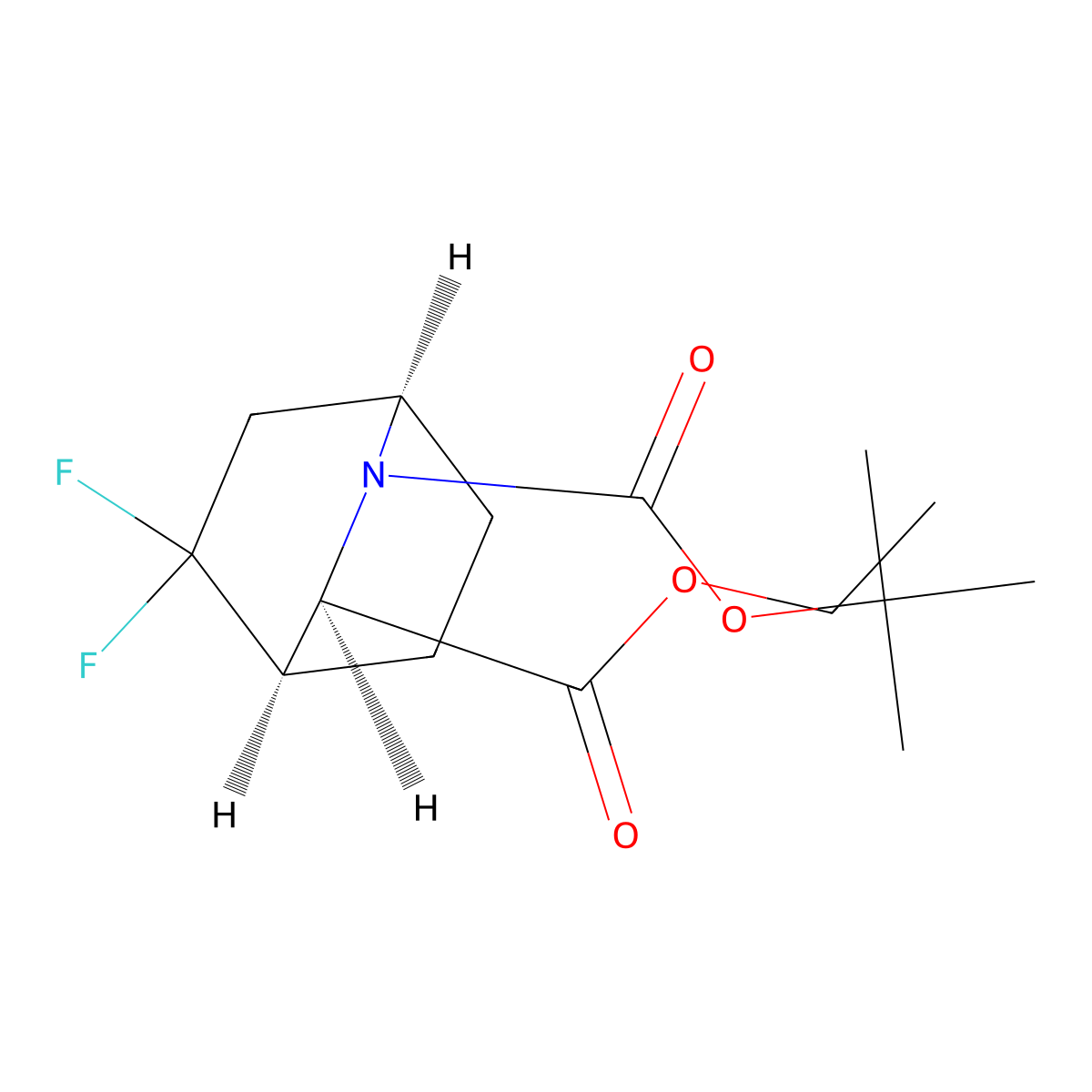 O2-Tert-butyl O3-ethyl (1R,3R,4R)-5,5-difluoro-2-azabicyclo[2.2.2]octane-2,3-dicarboxylate molecular structure, CAS 2380351-70-0