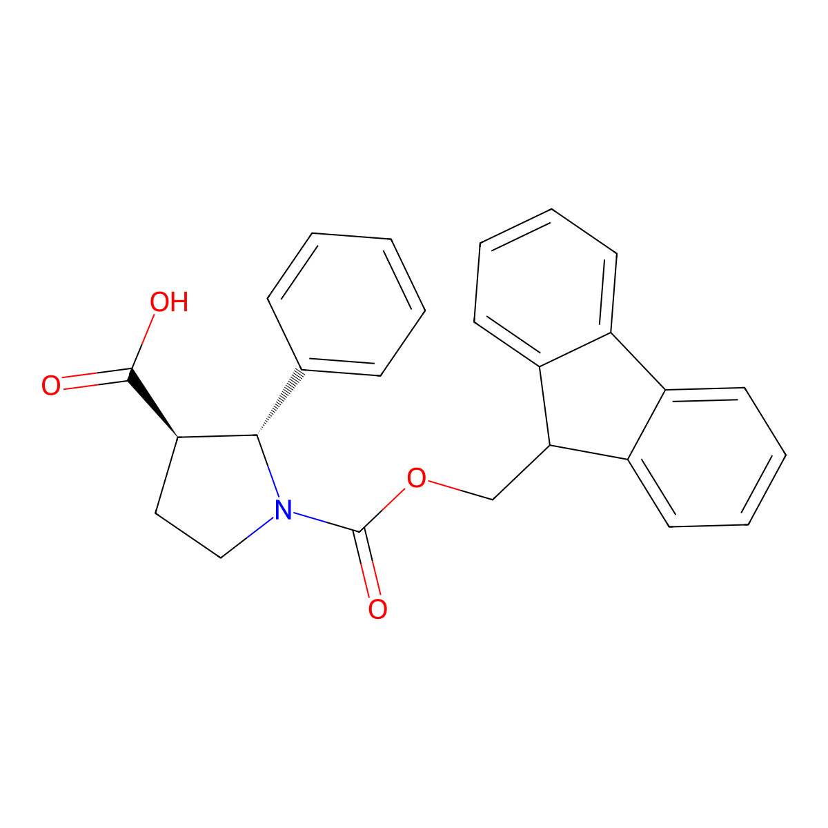 (2R,3R)-1-(((9H-fluoren-9-yl)methoxy)carbonyl)-2-phenylpyrrolidine-3-carboxylic acid molecular structure, CAS 2380362-63-8