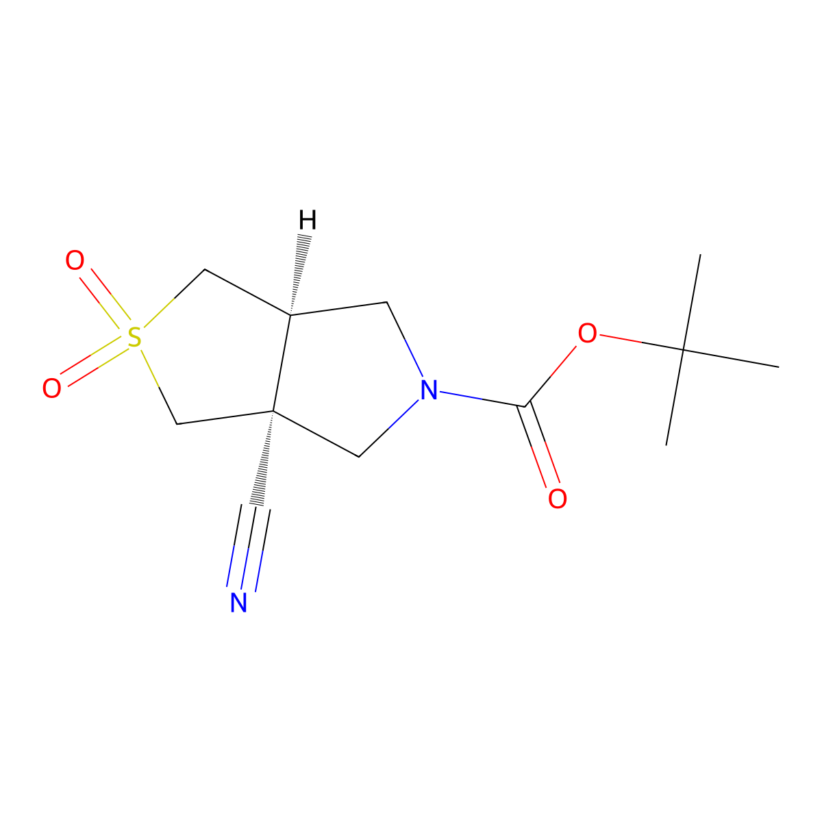 rac-tert-butyl (3aR,6aS)-3a-cyano-2,2-dioxo-hexahydro-1H-2lambda6-thieno[3,4-c]pyrrole-5-carboxylate molecular structure, CAS 2380367-06-4