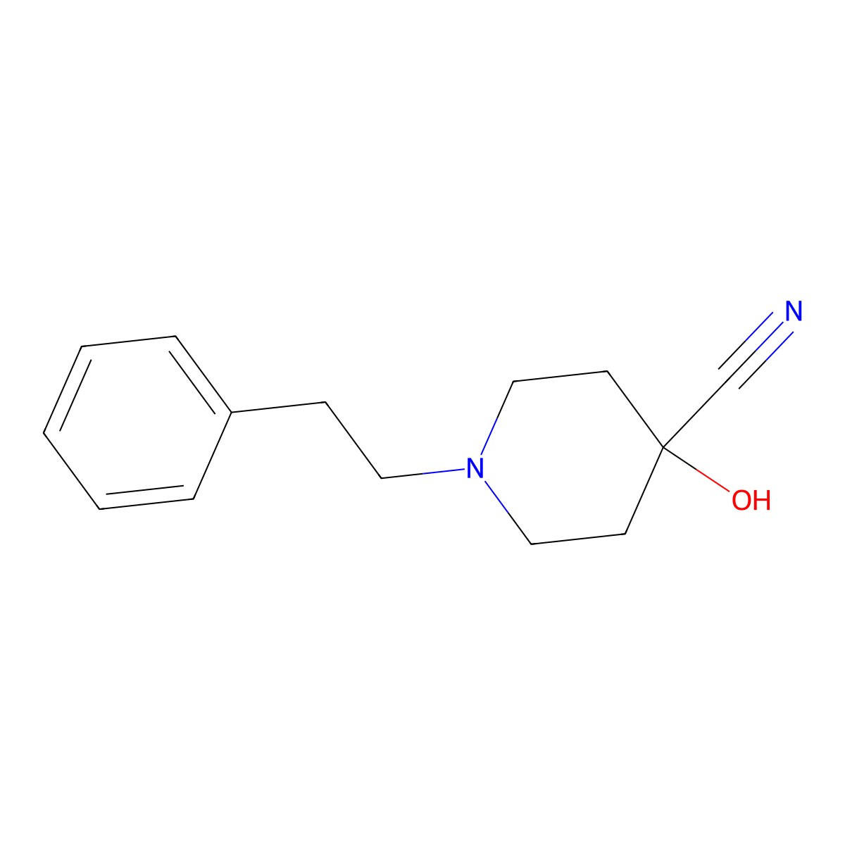 4-Hydroxy-1-(2-phenylethyl)-4-piperidinecarbonitrile molecular structure, CAS 23804-59-3