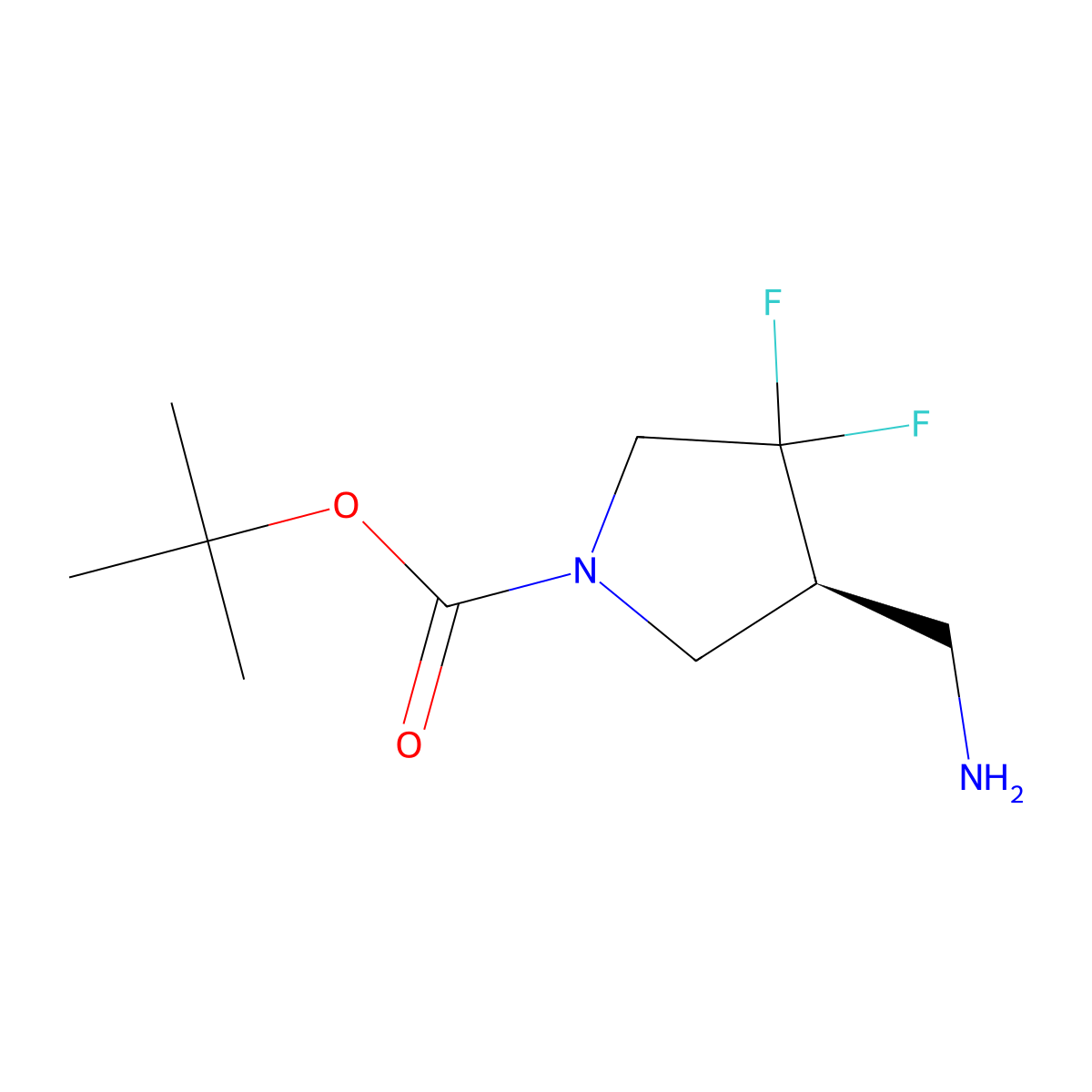 tert-Butyl (S)-4-(aminomethyl)-3,3-difluoropyrrolidine-1-carboxylate molecular structure, CAS 2380445-82-7