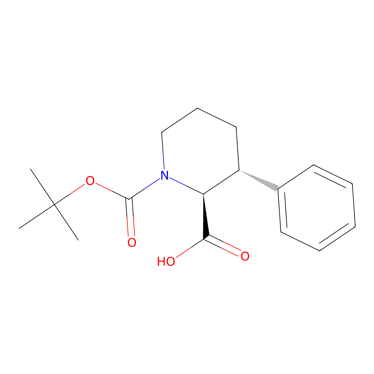 rac-(2R,3S)-1-[(tert-butoxy)carbonyl]-3-phenylpiperidine-2-carboxylic acid molecular structure, CAS 2380478-37-3