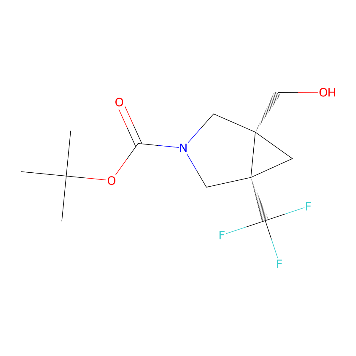 rac-tert-butyl (1R,5S)-1-(hydroxymethyl)-5-(trifluoromethyl)-3-azabicyclo[3.1.0]hexane-3-carboxylate molecular structure, CAS 2380535-38-4