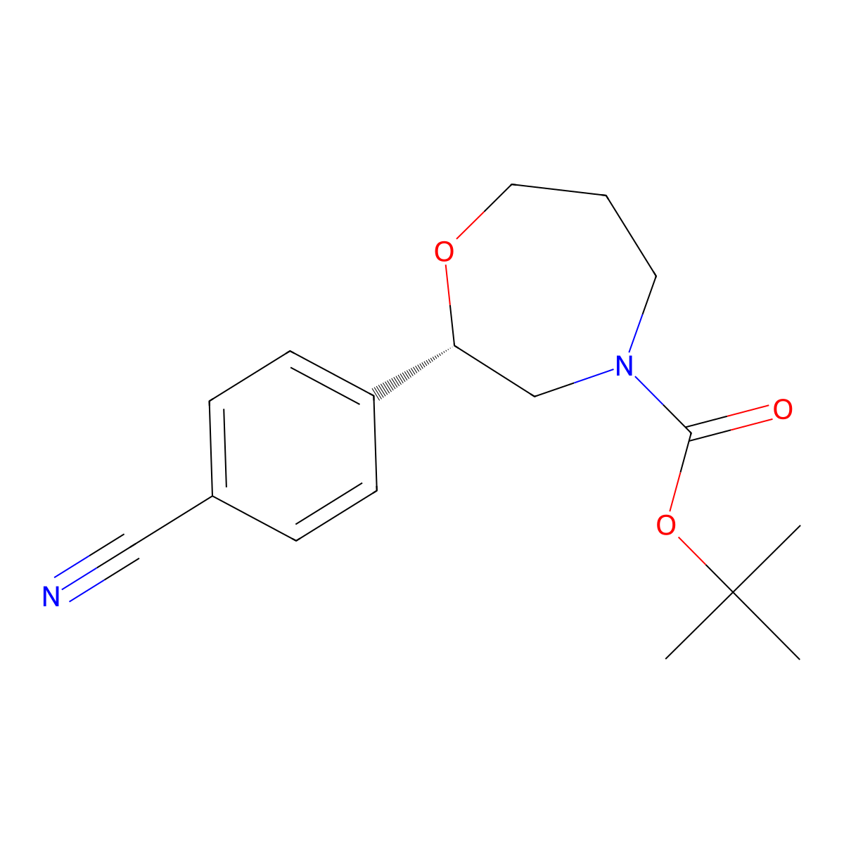 tert-butyl (S)-2-(4-cyanophenyl)-1,4-oxazepane-4-carboxylate molecular structure, CAS 2380593-05-3