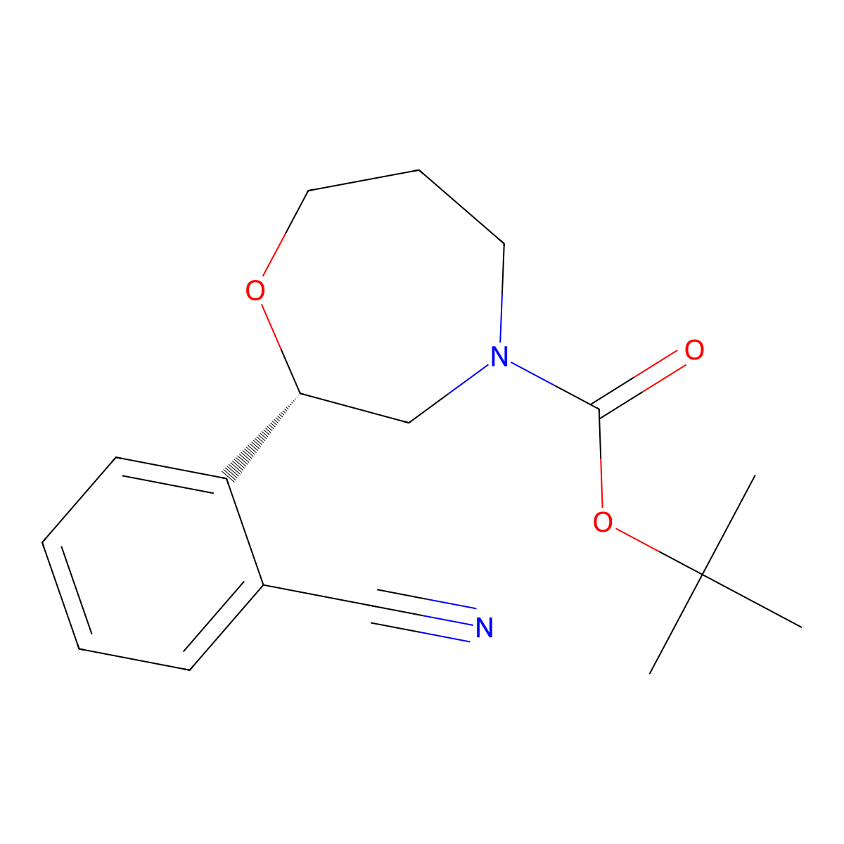 tert-butyl (S)-2-(2-cyanophenyl)-1,4-oxazepane-4-carboxylate molecular structure, CAS 2380630-17-9