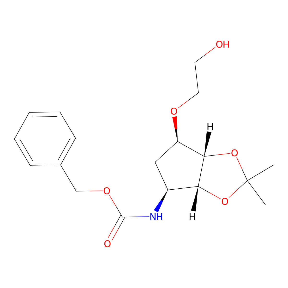 benzyl ((3aR,4S,6R,6aS)-6-(2-hydroxyethoxy)-2,2-dimethyltetrahydro-3aH-cyclopenta[d][1,3]dioxol-4-yl)carbamate molecular structure, CAS 2380694-95-9