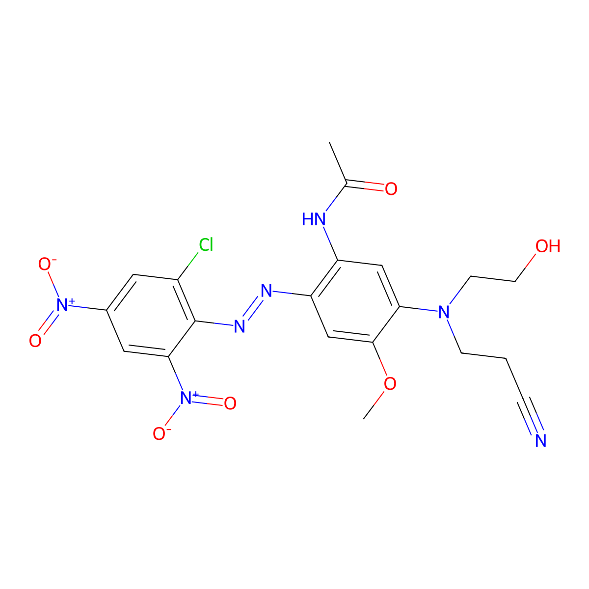 Acetamide, N-[2-[2-(2-chloro-4,6-dinitrophenyl)diazenyl]-5-[(2-cyanoethyl)(2-hydroxyethyl)amino]-4-methoxyphenyl]- molecular structure, CAS 23807-28-5