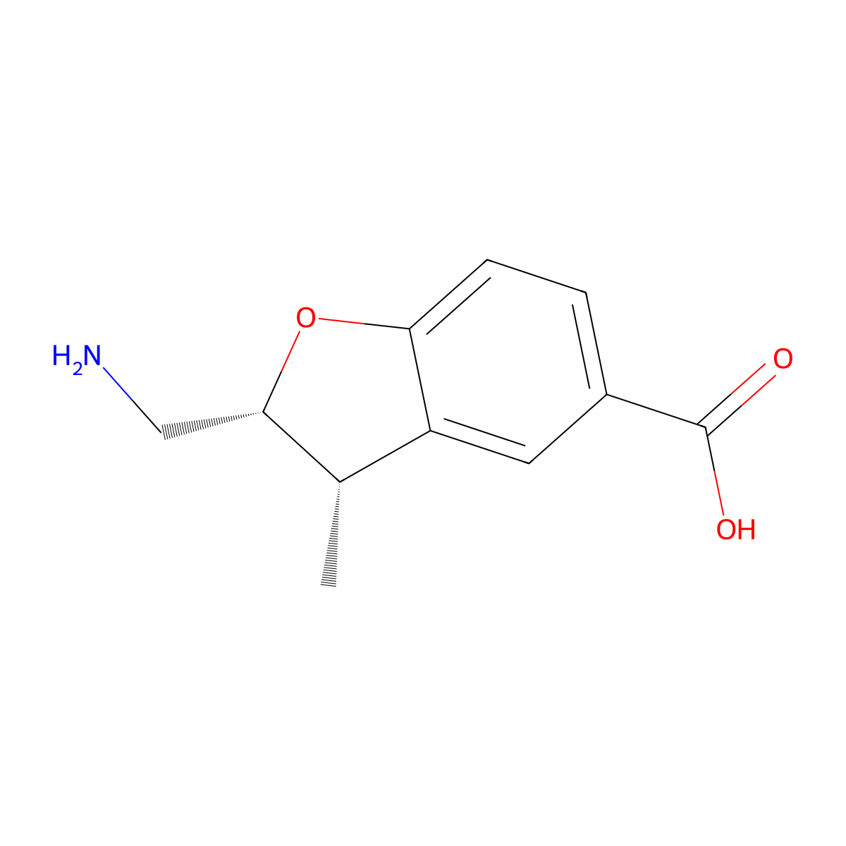 rac-(2R,3S)-2-(aminomethyl)-3-methyl-2,3-dihydro-1-benzofuran-5-carboxylic acid molecular structure, CAS 2380716-87-8