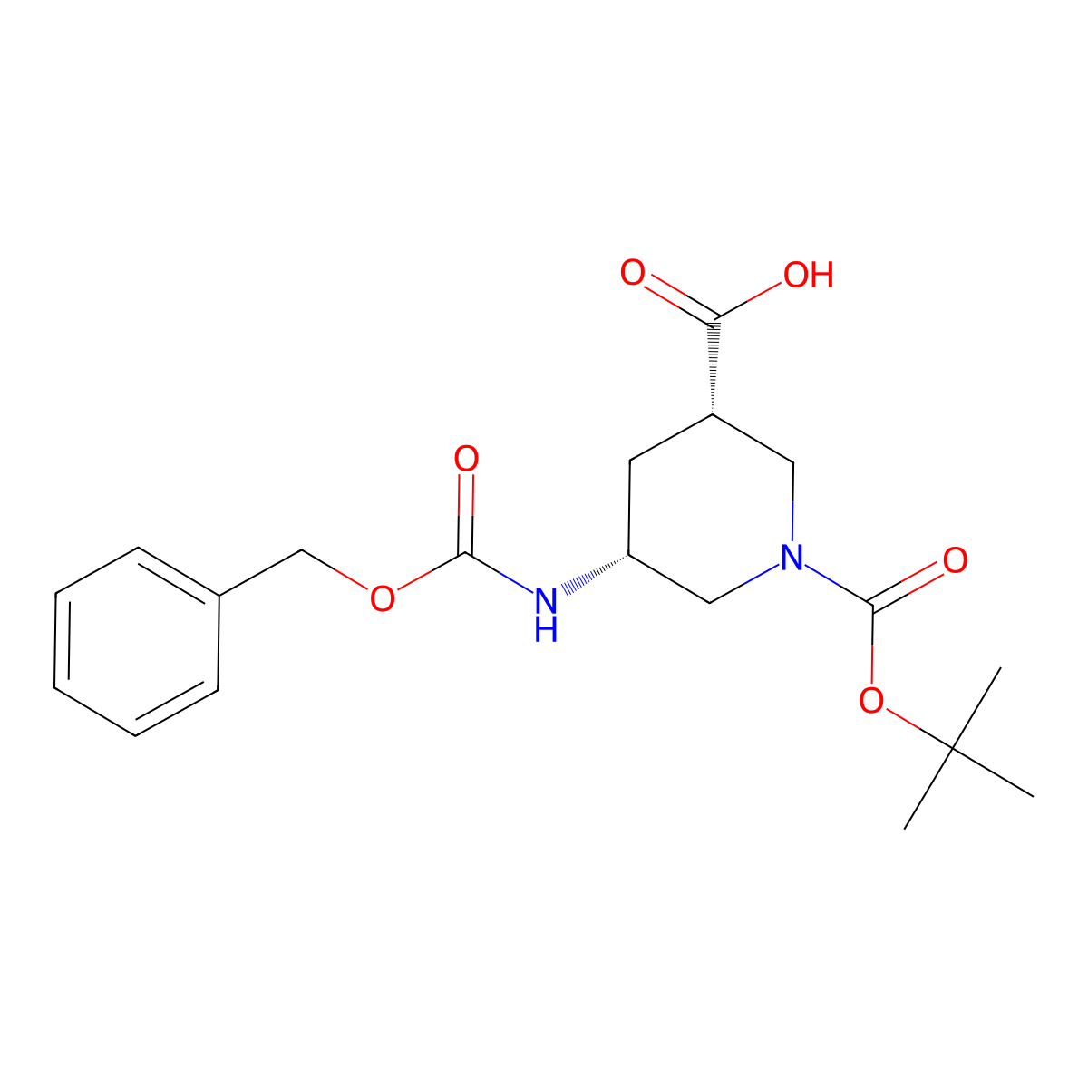 (3S,5R)-5-(benzyloxycarbonylamino)-1-tert-butoxycarbonyl-piperidine-3-carboxylic acid molecular structure, CAS 2380757-50-4