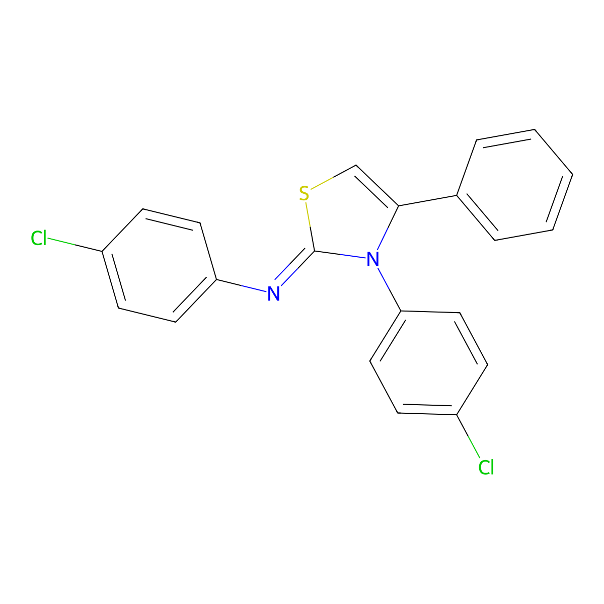 N,3-bis(4-chlorophenyl)-4-phenyl-1,3-thiazol-2-imine molecular structure, CAS 23808-71-1