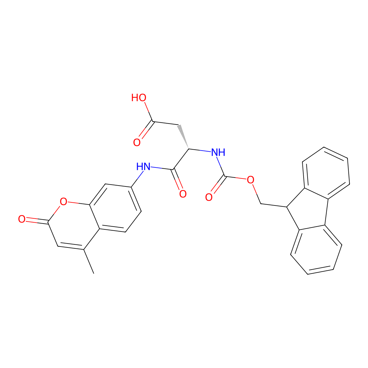 Fmoc-L-Aspartic acid alpha-7-amido-4-methylcoumarin molecular structure, CAS 238084-15-6