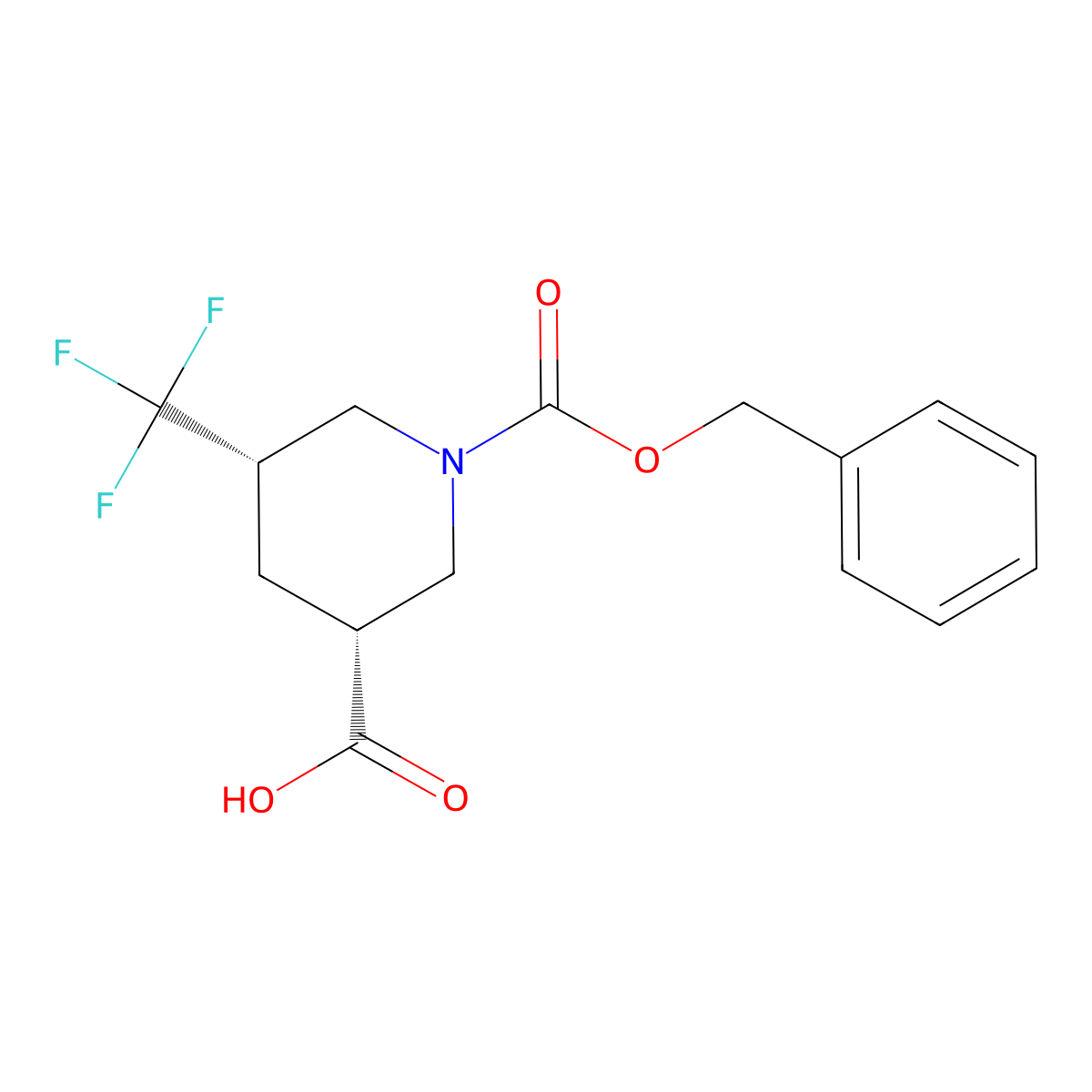 Cis-1-((benzyloxy)carbonyl)-5-(trifluoromethyl)piperidine-3-carboxylic acid molecular structure, CAS 2380850-48-4